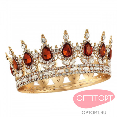 Корона на торт, золото (15 см, Красные камни)